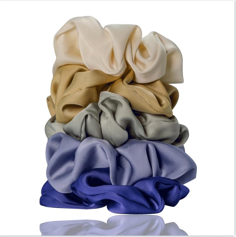 5 Pack Satin Silk Scrunchies for Curly and All Hair Types