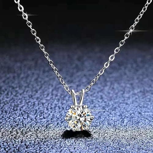 18K gold or white gold moissanite 1 carat circular cut pendant necklace for women, holiday gift with box