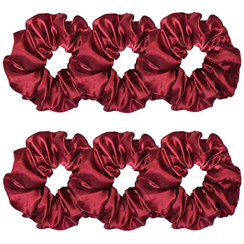 Sufermoe 6pcs Satin Silk Hair Scrunchies, Soft Black Hair Ties for Women and Girls