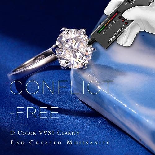 MOOSEA 3ct Moissanite Solitaire Ring - 14K White Gold Vermeil Wedding Ring