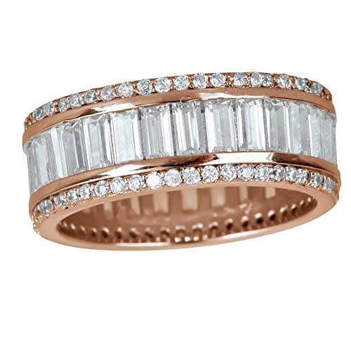 DECADENCE Sterling Silver Baguette & Round CZ Eternity Band Ring