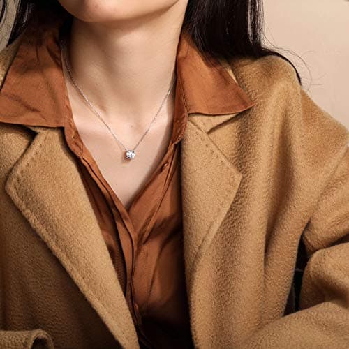 S.Leaf Sterling Silver Gold Plated Solitaire Diamond Pendant Choker Necklace for Women