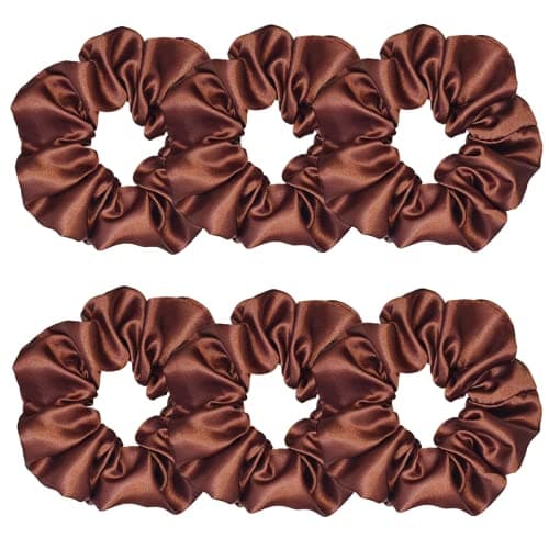 Sufermoe 6pcs Satin Silk Hair Scrunchies, Soft Black Hair Ties for Women and Girls