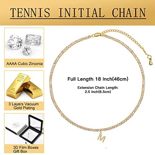 LecAit 14k Gold Plated Initial Choker Necklace with CZ Diamonds for Women
