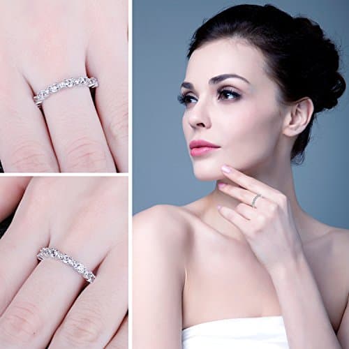 JewelryPalace Half Eternity 925 Sterling Silver Promise Ring for Women, Classic CZ Anniversary Band