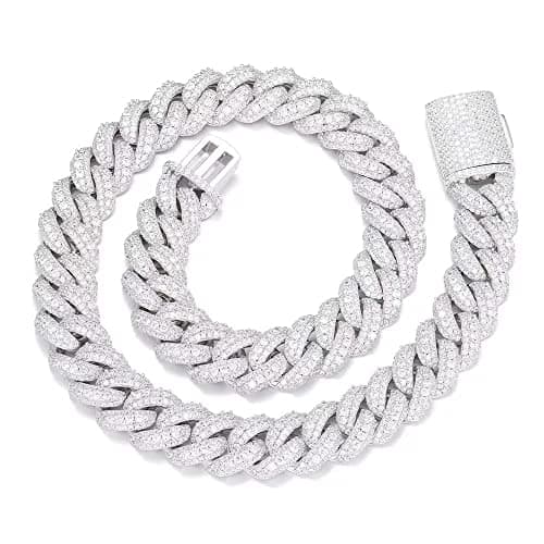 OLVLUS 18K White Gold Plated Iced Out Cuban Link Chain Necklace