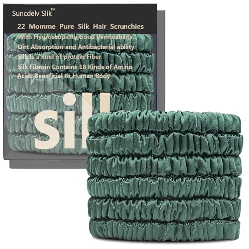 Suncdelv Silk Scrunchies, Anti-Crease & Breakage Hair Ties 22 Momme, 3PCS (Pink, Blue, Khaki)