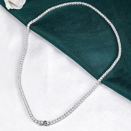 Tennis Necklace 925 Silver| 3-6mm CZ Round Cut Chain for Women and Men 16-24inches