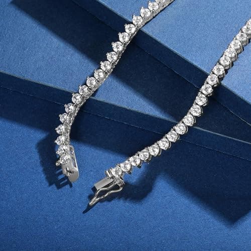 Gemsme 18K Gold Plated 3 Prong 3.0MM Round CZ Classic Tennis Necklace for Women