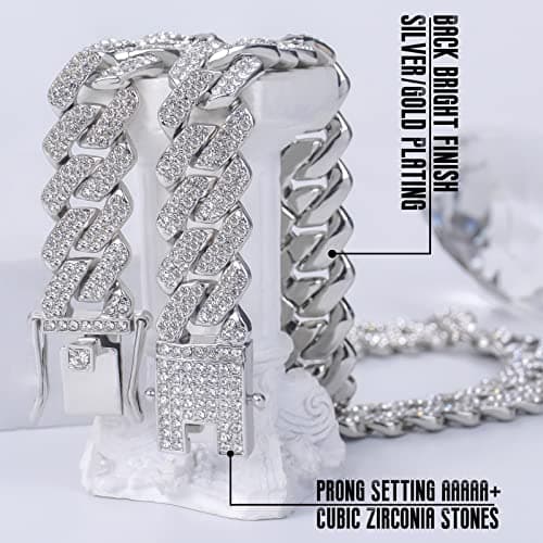 APaztip Thick Iced Out Cuban Link Chains Silver/Gold Bling for Men & Women