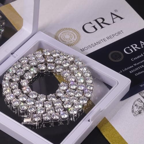 Gem's Beauty 2-6.5mm 14k White Gold Plated Moissanite Tennis Necklaces for Women