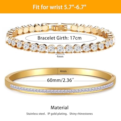 GlmrngDQ 18K Gold Plated Cubic Zirconia Tennis Bracelets for Men & Women, Christmas Gifts for Mom and Friends