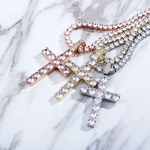 TOPGRILLZ 14K Silver Plated Gold Heart Cross Necklace & Pendant Chain
