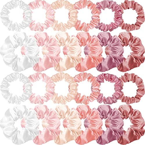 Satin Hair Scrunchies Set for Women Girls, 24 Pieces in 2 Sizes, Cream White