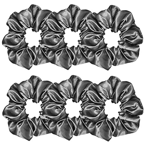Sufermoe 6pcs Satin Silk Hair Scrunchies, Soft Black Hair Ties for Women and Girls