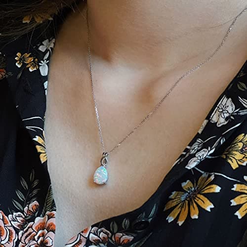 Michooyel Sterling Silver Teardrop Opal Infinity Pendant Necklace for Women