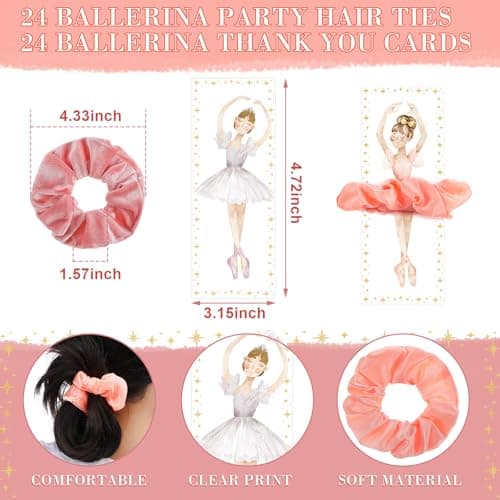 24-Pack Ballerina Party Favors: Elastic Hair Ties & Thank You Cards