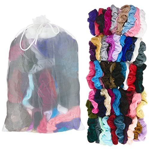 EXPRESSIONS Set of 50 Comfortable Colorful Scrunchies, Storage Bag Included