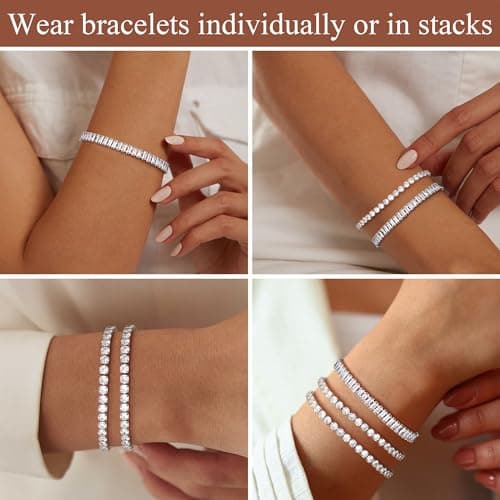YADOCA Silver Plated Cubic Zirconia Bracelet Stack Set