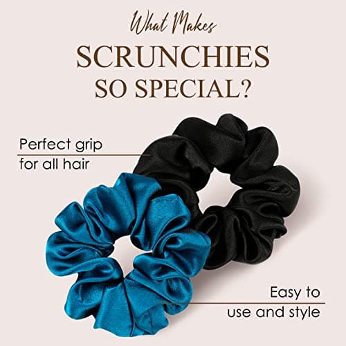 Fittia Black Silk Scrunchies for No Crease Sleep, Silky Satin Hair Ties, 5 Pack