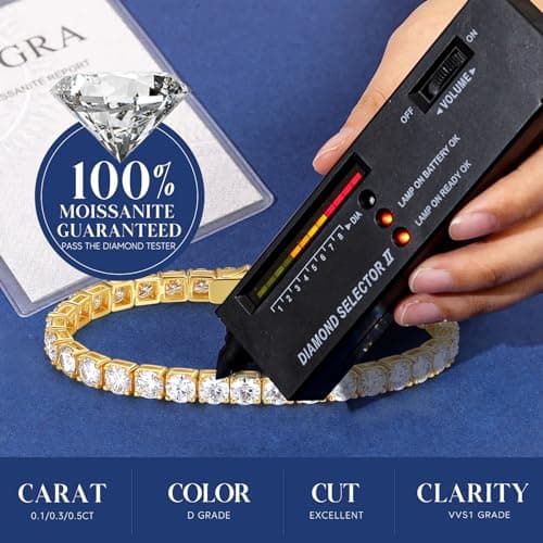 FANCIME 18K Gold Plated Moissanite Tennis Bracelet 4.7-19 Carats
