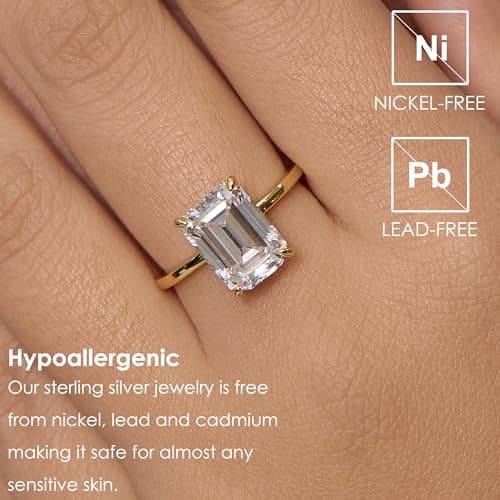 Michooyel 18K Gold Plated Emerald Cut Cubic Zirconia Engagement Ring for Women