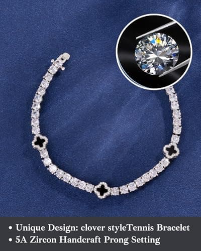 LuxeFlex 4mm Iced Out Four Leaf Tennis Bracelet, White Gold Plated, 5A Zircon Stones, Handmade Hip Hop Jewelry