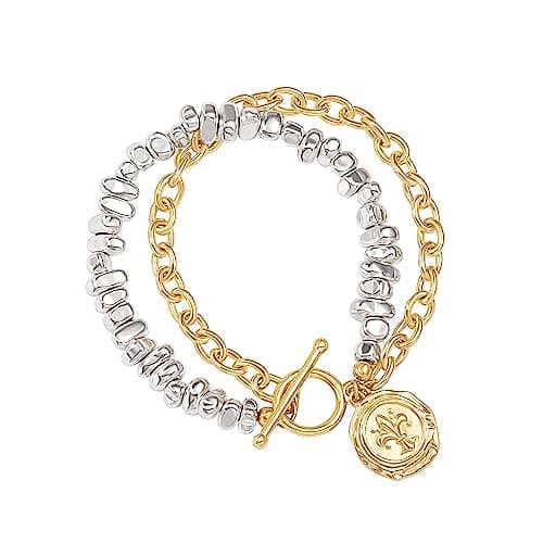 Pearlada 18k Gold Layered Coin Charm Cubic Zirconia Bracelet