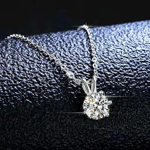 18K gold or white gold moissanite 1 carat circular cut pendant necklace for women, holiday gift with box