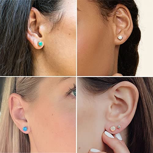 Michooyel 18K Gold Plated Green Opal Stud Earrings for Women