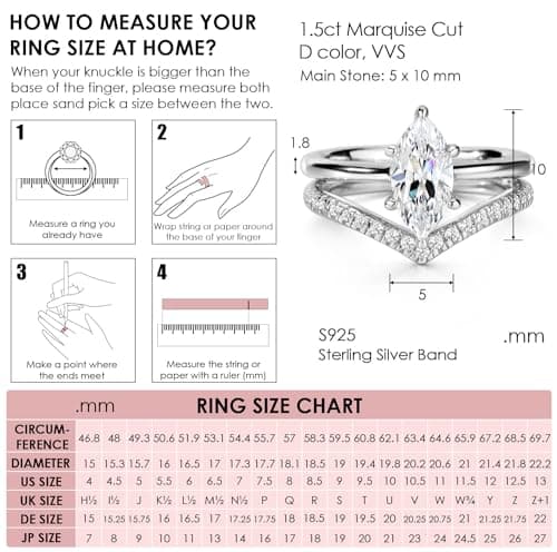 Michooyel S925 1.5ct Marquise Cut 2in1 Engagement & Wedding Rings for Women