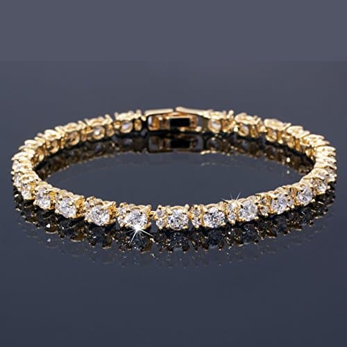 RIZILIA Eternity Yellow Gold Plated Tennis Bracelet, 7" Round CZ