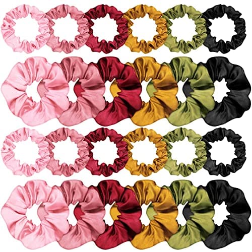 Satin Hair Scrunchies Set for Women Girls, 24 Pieces in 2 Sizes, Cream White