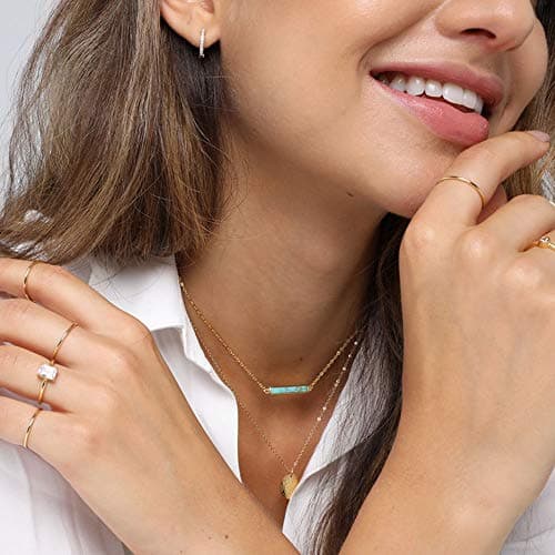 Turquoise Bar Necklace for Women 925 Sterling Silver Gemstone Pendant Necklace