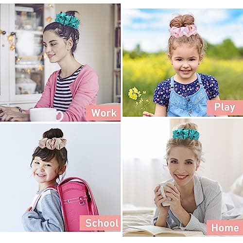 3 Pack Silk Satin Scrunchies - Blackish Green, Pink Champagne | Luxurious Hair Accessories