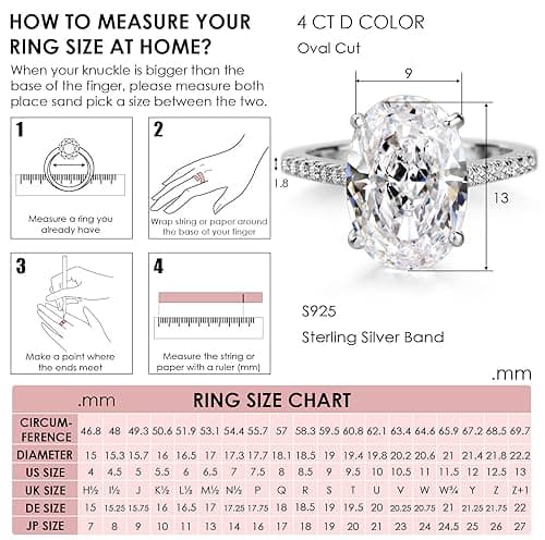 Michooyel 4.0ct Oval Cut Women's Engagement Ring