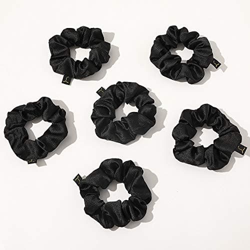 Black Satin Silk Scrunchies for Women - Thick Curl Hair Bands No Crease