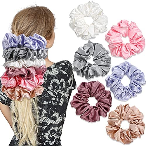 Chuangdi Black Jumbo Satin Scrunchies for Women