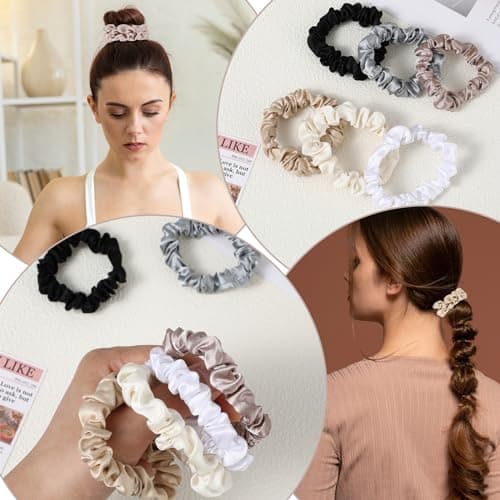 Satin & Silk Scrunchies Set - 6pcs Soft, Non-Slip for Thin/Curly Hair