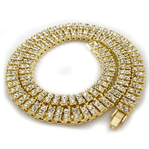 NIV'S Bling 14K Gold Plated Iced Lab Diamond 2 Row Tennis Necklace