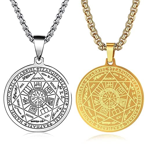 FLYUN Seven Archangels Protection Pendant Necklace, Stainless Steel, 24 inches