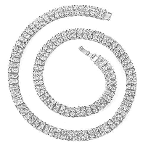 HH BLING EMPIRE Men's Silver and Gold Diamond Tennis Chains 16-30 Inches