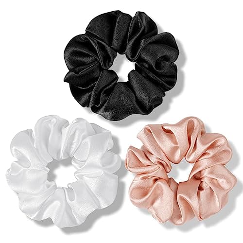 Fittia Black Silk Scrunchies for No Crease Sleep, Silky Satin Hair Ties, 5 Pack
