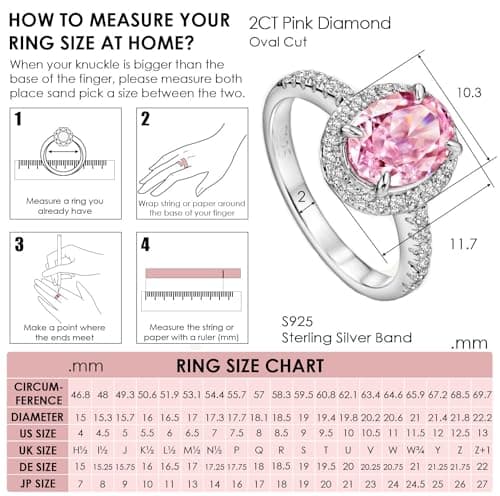 Michooyel S925 2.0ct Oval Pink Diamond Engagement Ring for Women