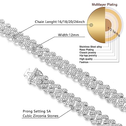 Yunhazit Cuban Link Diamond Bling Silver/Gold Necklace for Women