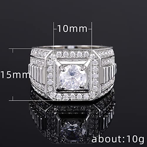 Metmejiao Men's Moissanite Engagement Ring 925 Sterling Silver Promise Band Gold Diamond Iced Out Anniversary Jewelry