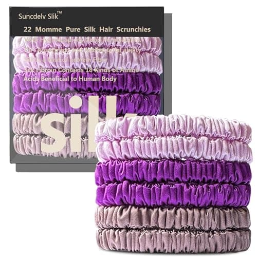 Suncdelv Silk Scrunchies, Anti-Crease & Breakage Hair Ties 22 Momme, 3PCS (Pink, Blue, Khaki)