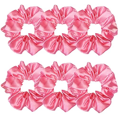 Sufermoe 6pcs Satin Silk Hair Scrunchies, Soft Black Hair Ties for Women and Girls
