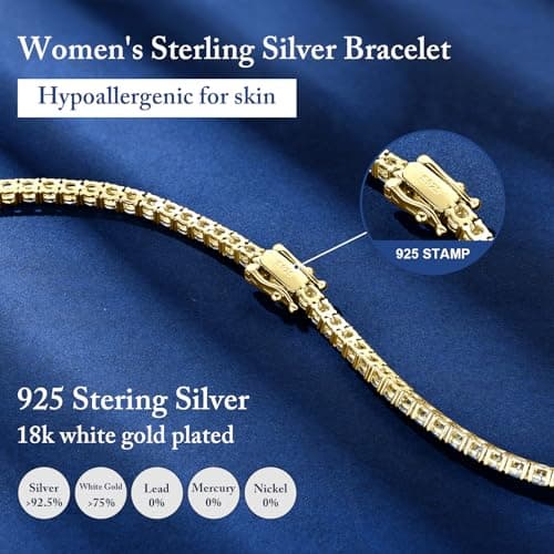5.5 Carat Moissanite Tennis Bracelet for Women, 925 Sterling Silver Gold Plated, VVSI Clarity, Anniversary Birthday Gift
