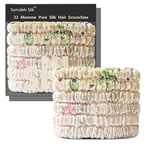 Suncdelv Silk Scrunchies, Anti-Crease & Breakage Hair Ties 22 Momme, 3PCS (Pink, Blue, Khaki)